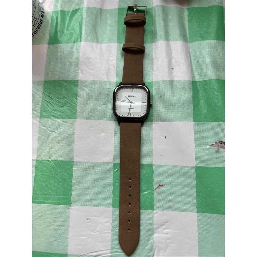 Geneva Dark Silver Tone Brown Band Quartz Watch - Picture 2 of 8